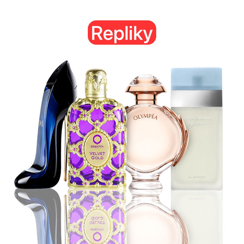 KIT 4 PARFÉMŮ KONTRATIPO (REPLIKY NEORIGINÁLNÍ) Inspirováno parfémy: Light Blue + Orientica Velvet Gold + Good Girl + Olympea 100ML Light Blue 100ML